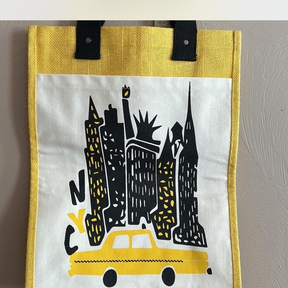 Yellow and Black NYC Slyline Jute & Canvas Tote Bag. New With Tags. Sample Bag. - Picture 2 of 8